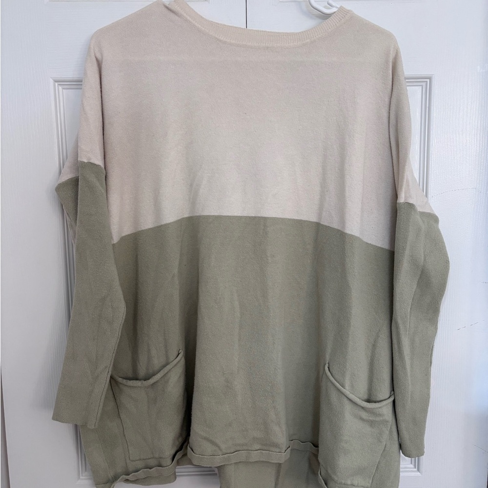 Two-Tone Beige and Green Sweater